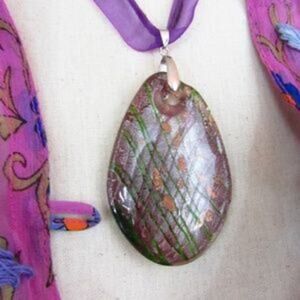 Boho Chic Purple Organza Pendant Necklace Adjustable Length Statement